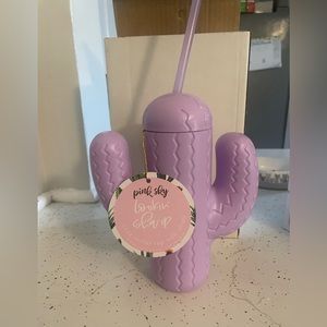 Pink sky purple cactus cup w/straw NWT